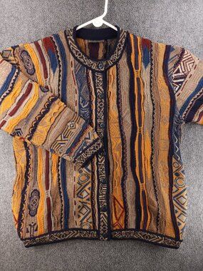 COOGI Australia Women Pure New Wool Sweater Cardigan Colorful Textured Medium